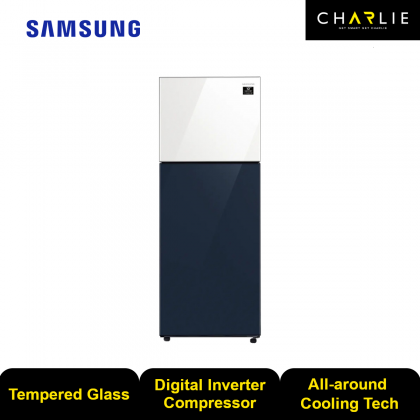 SAMSUNG 401L BESPOKE TOP MOUNT FREEZER REFRIGERATOR (CLEAN WHITE + CLEAN NAVY) | RT38K501J8A/ME